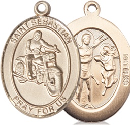 [8197KT] 14kt Gold Saint Sebastian Motorcycle Medal