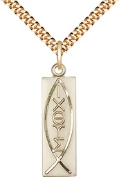 [4220GF/24G] 14kt Gold Filled Fish Pendant on a 24 inch Gold Plate Heavy Curb chain