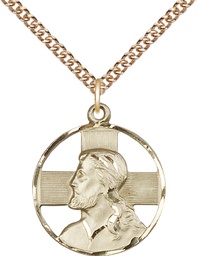 [4221GF/24GF] 14kt Gold Filled Head of Christ Pendant on a 24 inch Gold Filled Heavy Curb chain