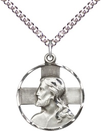 [4221SS/24SS] Sterling Silver Head of Christ Pendant on a 24 inch Sterling Silver Heavy Curb chain
