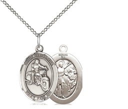 [8197SS/18SS] Sterling Silver Saint Sebastian Motorcycle Pendant on a 18 inch Sterling Silver Light Curb chain