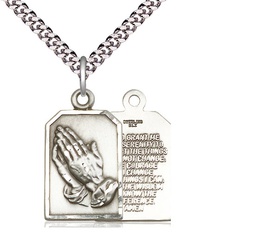 [4223SS/24S] Sterling Silver Praying Hands Pendant on a 24 inch Light Rhodium Heavy Curb chain