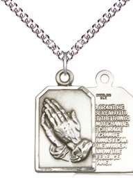 [4223SS/24SS] Sterling Silver Praying Hands Pendant on a 24 inch Sterling Silver Heavy Curb chain