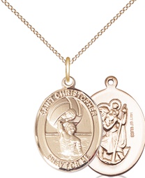 [8198GF/18GF] 14kt Gold Filled Saint Christopher Water Polo-Men Pendant on a 18 inch Gold Filled Light Curb chain