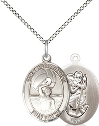 [8198SS/18SS] Sterling Silver Saint Christopher Water Polo-Men Pendant on a 18 inch Sterling Silver Light Curb chain