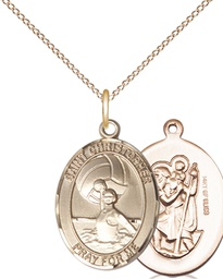 [8199GF/18GF] 14kt Gold Filled Saint Christopher Water Polo-Women Pendant on a 18 inch Gold Filled Light Curb chain