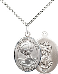 [8199SS/18SS] Sterling Silver Saint Christopher Water Polo-Women Pendant on a 18 inch Sterling Silver Light Curb chain