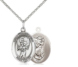 [8500SS/18SS] Sterling Silver Saint Christopher Baseball Pendant on a 18 inch Sterling Silver Light Curb chain