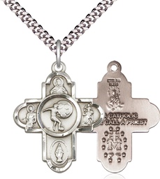 [5743SS/24S] Sterling Silver 5-Way Soccer Pendant on a 24 inch Light Rhodium Heavy Curb chain