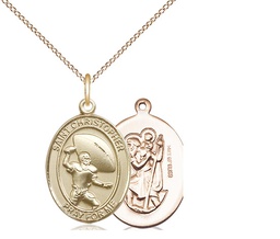 [8501GF/18GF] 14kt Gold Filled Saint Christpher Football Pendant on a 18 inch Gold Filled Light Curb chain