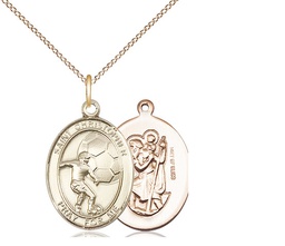 [8503GF/18GF] 14kt Gold Filled Saint Christopher Soccer Pendant on a 18 inch Gold Filled Light Curb chain