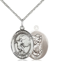 [8503SS/18SS] Sterling Silver Saint Christopher Soccer Pendant on a 18 inch Sterling Silver Light Curb chain