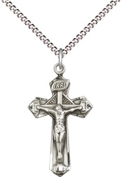 [6092SS/18S] Sterling Silver Crucifix Pendant on a 18 inch Light Rhodium Light Curb chain