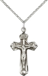 [6092SS/18SS] Sterling Silver Crucifix Pendant on a 18 inch Sterling Silver Light Curb chain