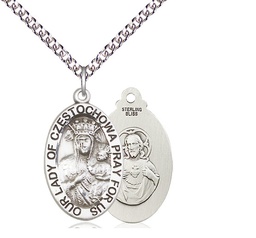 [6093SS/24SS] Sterling Silver Our Lady of Czestochowa Pendant on a 24 inch Sterling Silver Heavy Curb chain