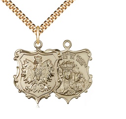[6094GF/24G] 14kt Gold Filled Our Lady of Czestochowa Pendant on a 24 inch Gold Plate Heavy Curb chain