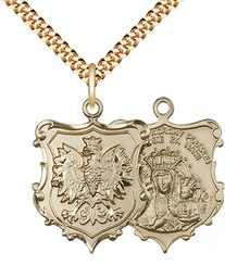 [6094GF/24G] 14kt Gold Filled Our Lady of Czestochowa Pendant on a 24 inch Gold Plate Heavy Curb chain