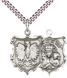 [6094SS/24S] Sterling Silver Our Lady of Czestochowa Pendant on a 24 inch Light Rhodium Heavy Curb chain