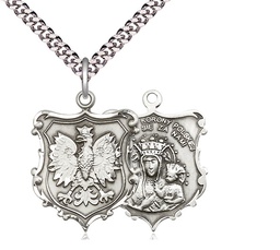 [6094SS/24S] Sterling Silver Our Lady of Czestochowa Pendant on a 24 inch Light Rhodium Heavy Curb chain