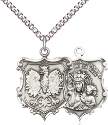 [6094SS/24SS] Sterling Silver Our Lady of Czestochowa Pendant on a 24 inch Sterling Silver Heavy Curb chain