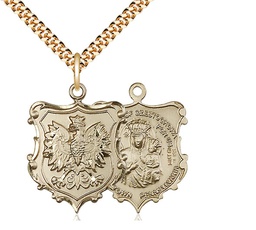[6097GF/24G] 14kt Gold Filled Our Lady of Czestochowa Pendant on a 24 inch Gold Plate Heavy Curb chain