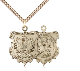 [6097GF/24GF] 14kt Gold Filled Our Lady of Czestochowa Pendant on a 24 inch Gold Filled Heavy Curb chain