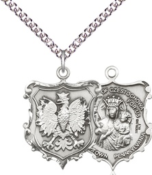 [6097SS/24SS] Sterling Silver Our Lady of Czestochowa Pendant on a 24 inch Sterling Silver Heavy Curb chain