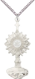 [6099SS/24SS] Sterling Silver Monstrance Pendant on a 24 inch Sterling Silver Heavy Curb chain