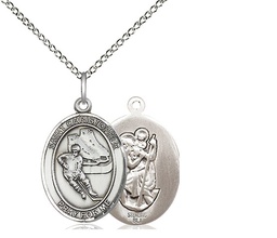[8504SS/18SS] Sterling Silver Saint Christopher Hockey Pendant on a 18 inch Sterling Silver Light Curb chain