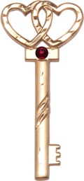 [6212GF-STN1] 14kt Gold Filled Key w/Double Hearts Medal with a 3mm Garnet Swarovski stone