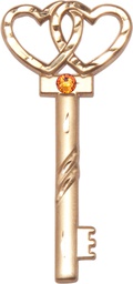 [6212GF-STN11] 14kt Gold Filled Key w/Double Hearts Medal with a 3mm Topaz Swarovski stone