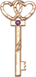 [6212GF-STN2] 14kt Gold Filled Key w/Double Hearts Medal with a 3mm Amethyst Swarovski stone