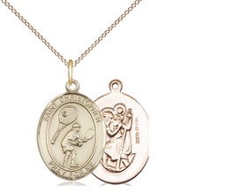 [8505GF/18GF] 14kt Gold Filled Saint Christopher Tennis Pendant on a 18 inch Gold Filled Light Curb chain