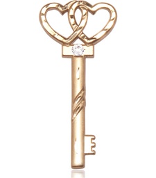 [6212GF-STN4] 14kt Gold Filled Key w/Double Hearts Medal with a 3mm Crystal Swarovski stone