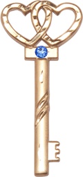 [6212GF-STN9] 14kt Gold Filled Key w/Double Hearts Medal with a 3mm Sapphire Swarovski stone