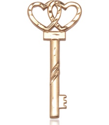 [6212KT] 14kt Gold Key w/Double Hearts Medal