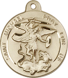 [0343KT] 14kt Gold Saint Michael the Archangel Medal