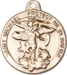 [0344KT] 14kt Gold Saint Michael the Archangel Medal