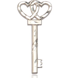 [6212SS] Sterling Silver Key w/Double Hearts Medal