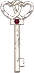 [6212SS-STN1] Sterling Silver Key w/Double Hearts Medal with a 3mm Garnet Swarovski stone