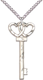 [6212SS/24SS] Sterling Silver Key w/Double Hearts Pendant on a 24 inch Sterling Silver Heavy Curb chain