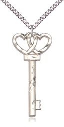 [6212SS/24SS] Sterling Silver Key w/Double Hearts Pendant on a 24 inch Sterling Silver Heavy Curb chain