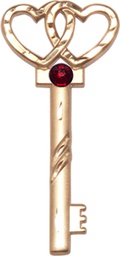 [6213GF-STN1] 14kt Gold Filled Key w/Double Hearts Medal with a 3mm Garnet Swarovski stone