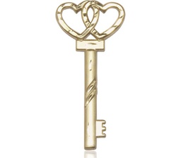 [6213KT] 14kt Gold Small Key w/Double Heart Medal