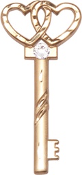[6213KT-STN4] 14kt Gold Key w/Double Hearts Medal with a 3mm Crystal Swarovski stone