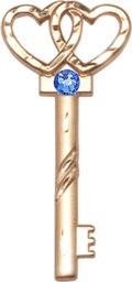 [6213KT-STN9] 14kt Gold Key w/Double Hearts Medal with a 3mm Sapphire Swarovski stone