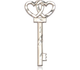 [6213SS] Sterling Silver Small Key w/Double Heart Medal