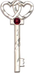 [6213SS-STN1] Sterling Silver Key w/Double Hearts Medal with a 3mm Garnet Swarovski stone