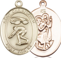 [8511KT] 14kt Gold Saint Christopher Swimming Medal