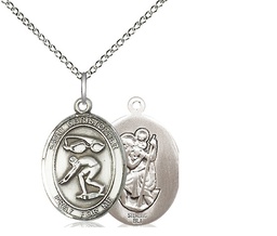 [8511SS/18SS] Sterling Silver Saint Christopher Swimming Pendant on a 18 inch Sterling Silver Light Curb chain